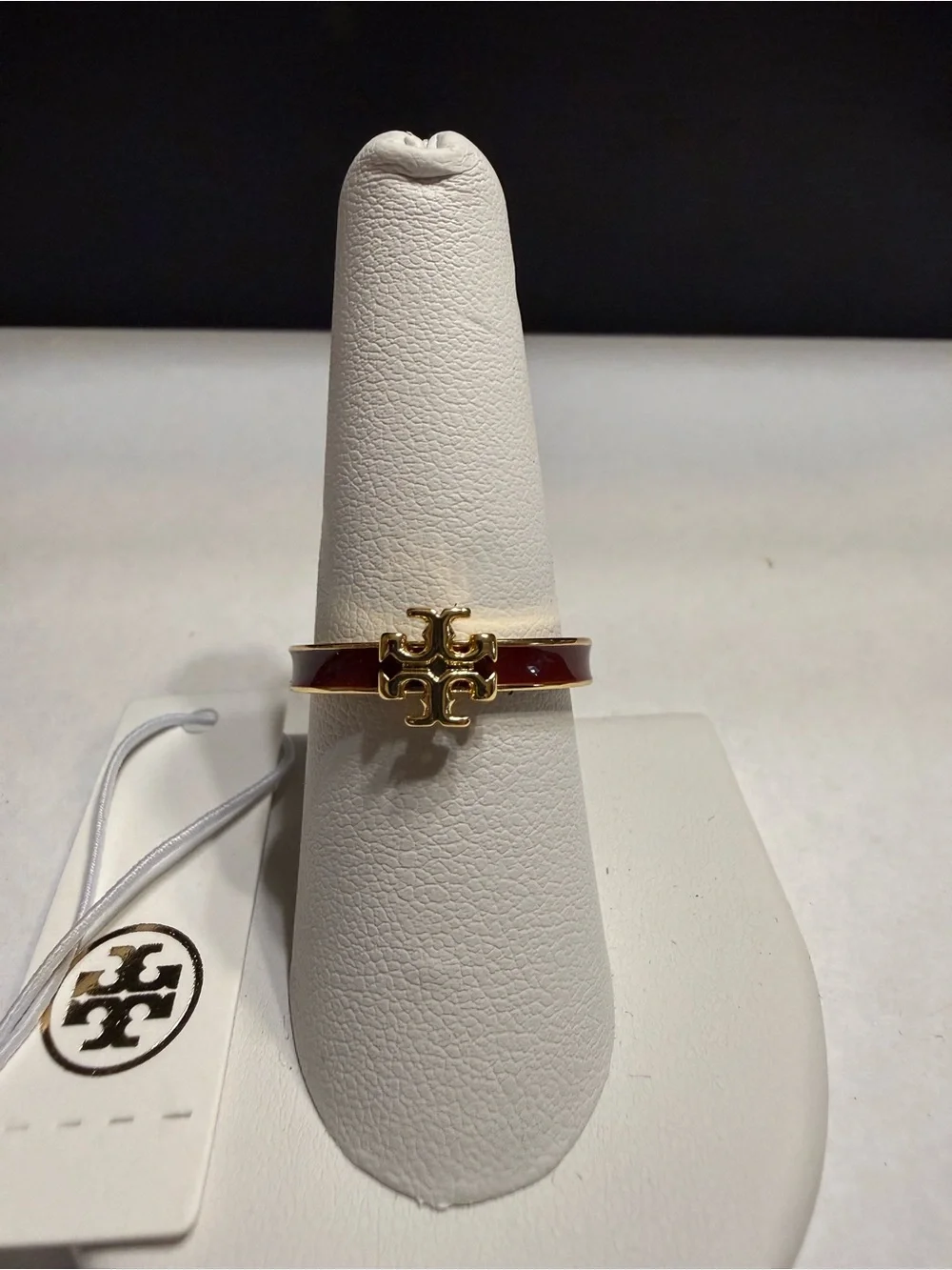 NEW Tory Burch Kira Icon enamel ring gold-tone maroon colored band size 8